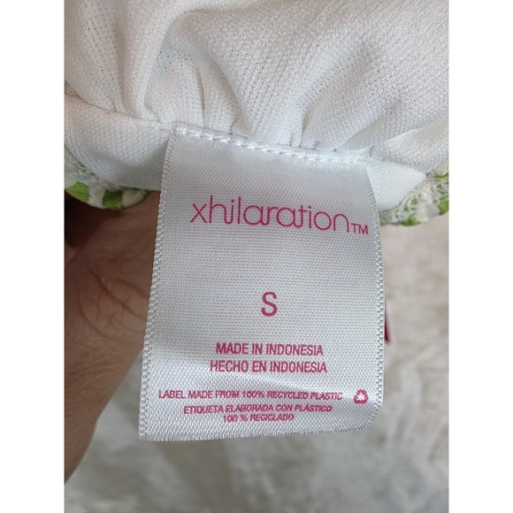 Xhilaration Lime Green White Textured Stripe Bikini Set Top S Bottom M - Picture 5 of 12